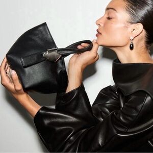 Merit x Brandon Maxwell w/ dust bag Black Leather Bag Pouch Handbag Clutch